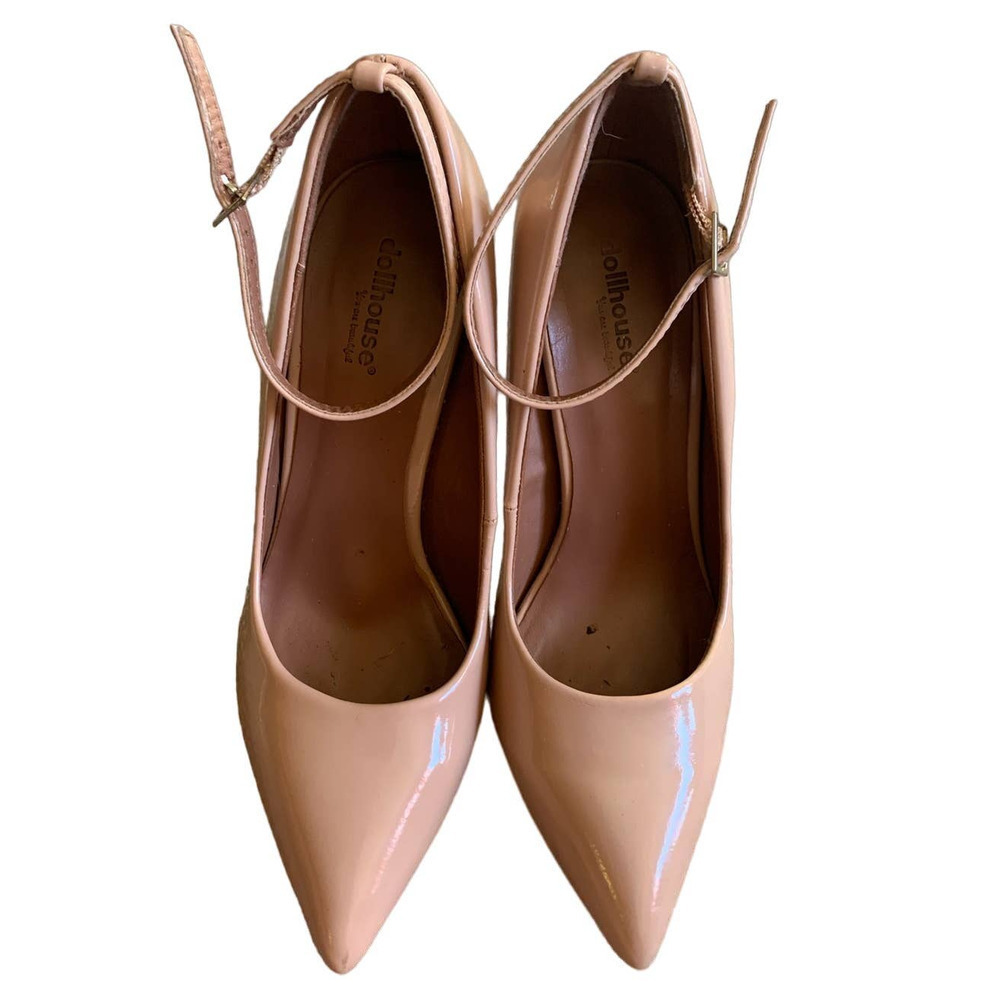 Dollhouse Women's Size 7 Four Inch Heels Pink Nude Ankle Strap Patent Leather